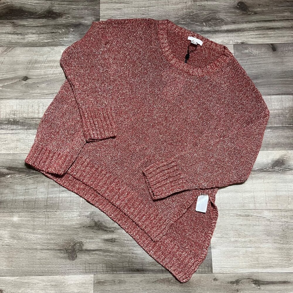 Intropia Scoop Neck Open Knit Side Slit Sweater Auburn NWT Size L